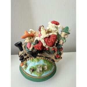 Vintage Santa Musical Rotating Music Box Train Christmas Rabbits Vtg